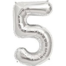 Pembecin  Balon Parti 5 Rakamı Gümüş Folyo Balon 102 cm