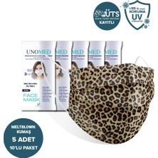 Unomed Face Mask Unomed Leopar 3 Katlı Ultrasonik Meltblown Filtreli 10'Lu 5paket Cerrahi Maske-Burun Telli