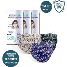 Unomed Face Mask Unomed Çiçek Serisi  3 Desen 3kat Ultrasonik Meltblown Filtreli  (30lu)  Cerrahi Maske-1