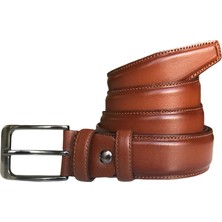 GoDeri Deri Kenarları Dikişli Taba Klasik Kumaş Pantolon Kemeri 3,5 cm
