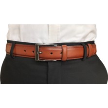 GoDeri Deri Kenarları Dikişli Taba Klasik Kumaş Pantolon Kemeri 3,5 cm