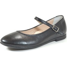 Tirenti 2001 Hakiki Deri Siyah Bantlı Kız Çocuk Okul Babet Ayakkabı