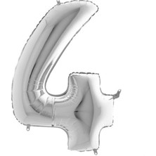 Ez Jet Ezjet  Balon 4 Rakamı Gümüş 100 cm Folyo Balon