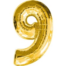 Vegetti  9 (Gold) Rakam Folyo Balon - 90 cm - Altın Folyo Rakam Balon