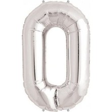 Vegetti  Rakam Folyo Balon 0 Rakamı Büyük Boy Balon Gümüş/gri 100CM