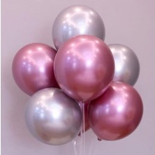 Vegetti  Balon Parti Balonu Krom Balon Gümüş-Pembe Balon 10 Adet