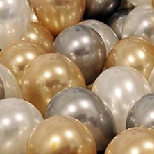 Ez Jet Ezjet  30 Adet Metalik Sedefli Gold-Gümüş Gri-Beyaz Balon, Helyumla Uçan