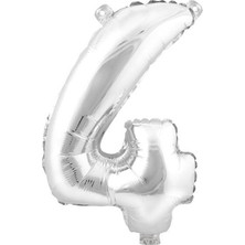 Fırsat Ayı Fırsatayı  4 (Gümüş) Rakam Folyo Balon - 90 cm - Gümüş Folyo Rakam Balon