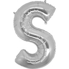 Fırsat Ayı Fırsatayı  S (Silver) Harf Folyo Balon - 90 cm - Gümüş Folyo Harf Balon