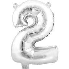 Pembecin  2 (Gümüş) Rakam Folyo Balon - 90 cm - Gümüş Folyo Rakam Balon