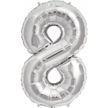 Fırsat Ayı Fırsatayı  Rakam Folyo Balon 8 Rakamı Büyük Boy Balon Gümüş/gri 100CM