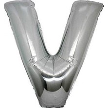 Fırsat Ayı Fırsatayı  V (Silver) Harf Folyo Balon - 90 cm - Gümüş Folyo Harf Balon