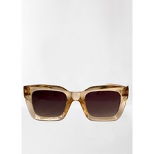 Mobgift Cat Eye Kalın Dörtgen Güneş Gözlüğü (Şeffaf Konyak - Kahverengi)