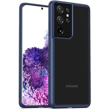 Kzy Samsung Galaxy S21 Ultra Kapak Arkası Şeffaf Kenarları Renkli Exclusive Kılıf - Lacivert