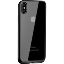 Kzy Apple iPhone Xs Kapak Arkası Şeffaf Kenarları Renkli Exclusive Kılıf - Siyah
