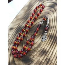 Sultan Telkari Sürmeli Model Kırmızı Tonda Toz Kehribar Tesbih