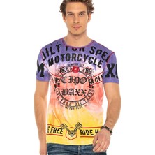 Cipo & Baxx CT580 Taşlı Logo Mor Turuncu Sarı Renk Motor Club Tshirt