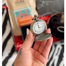 Giftmoda Siyah Mermer Tasarımlı Mini Albüm Türk Kahvesi Atatürk Silüetli Köstekli Saat ve Kahve Fincanı