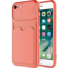 Case World Caseworld Apple iPhone Se 2020 Kapak Lensi Açılır Kapanır Kamera Korumalı Kartvizitli Silikon Kılıf - Turuncu