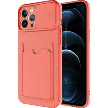 Case World Caseworld Apple iPhone 12 Pro Kapak Lensi Açılır Kapanır Kamera Korumalı Kartvizitli Silikon Kılıf - Turuncu