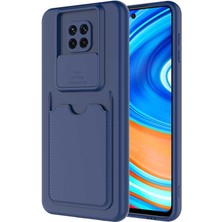 Case World Caseworld Xiaomi Redmi Note 9 Pro Kapak Lensi Açılır Kapanır Kamera Korumalı Kartvizitli Silikon Kılıf - Lacivert