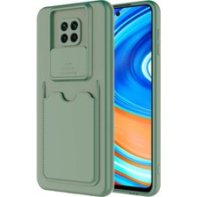 Case World Caseworld Xiaomi Redmi Note 9 Pro Kapak Lensi Açılır Kapanır Kamera Korumalı Kartvizitli Silikon Kılıf - Açık Yeşil