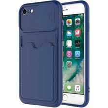 Case World Caseworld Apple iPhone 8 Kapak Lensi Açılır Kapanır Kamera Korumalı Kartvizitli Silikon Kılıf - Lacivert