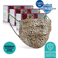 Medizer Leopar Desenli Meltblown Kumaş Full Ultrasonik 3 Katlı Cerrahi Maske - Burun Telli