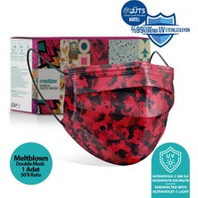 Medizer Kırmızı Kamuflaj Meltblown Kumaş 3 Katlı Full Ultrasonik Cerrahi Ağız Maskesi Burun Telli