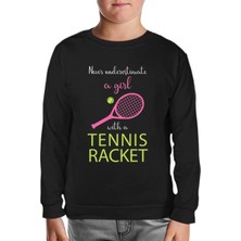 Lord T-Shirt Tenis - Kız Pembe Raket Siyah Çocuk Sweatshirt