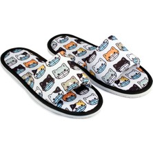 Chochili Unisex Beyaz Maskeli Kedi Desenli Önü Açık Yumuşak Tabanlı Ev Terlik