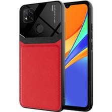 Case 4U Xiaomi Redmi 9C Kılıf Darbeye Dayanıklı Emiks Deri Görünümlü Kapak Kırmızı