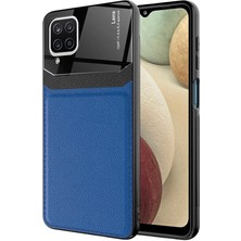 Case 4U Samsung Galaxy A12 Kılıf Darbeye Dayanıklı Emiks Deri Görünümlü Kapak Lacivert