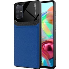 Case 4U Samsung Galaxy A71 Kılıf Darbeye Dayanıklı Emiks Deri Görünümlü Kapak Lacivert