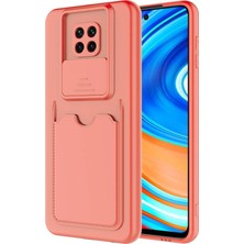 Kzy Xiaomi Redmi Note 9s Kapak Lensi Açılır Kapanır Kamera Korumalı Kartvizitli Silikon Kılıf - Turuncu