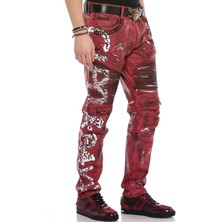 Cipo & Baxx CD608 Kırmızı Beyaz Elle Boyama Kot Pantolon