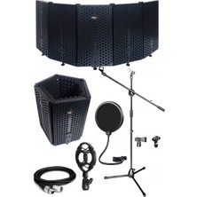 Midex PF-43X Set Mikrofon Ses Yalıtım Paneli (69x26cm) Stand Filtre Shock Mount XLR Kablo Sünger