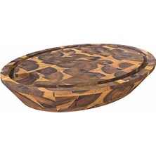 Samurai Interbuild Masif Akasya End Grain, Samurai Oval Doğrama Kasap Bloğu, 39 x 29 x 5, 8 cm.- Altın Tik