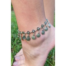 Fildişi Aksesuar Antik Gümüş Kaplama Tek Sıra Papatya ve Tuğralı El Yapımı Kadın Halhal