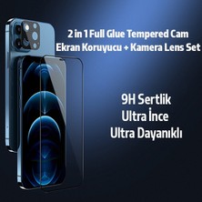 Ally Iphone 12 Pro 2in1 Full Glue Tempered Cam Ekran Koruyucu +Kamera Lens Set AL-34280