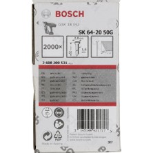 Bosch Başsız Çivi 20ᵒ 50 mm Galvanizli 2000LI