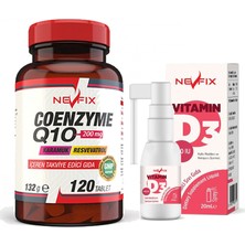 Nevfix Coenzyme Q10 200 Mg Koenzim Resveratrol Q10 Karamuk 120 Tablet & Vitamin D3 400 Iu 20 ml Sprey (Sıvı)