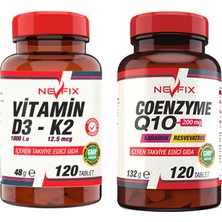 Nevfix Vitamin D3-K2 120 Tablet & Coenzyme Q10 200 Mg Koenzim Resveratrol Q10 Karamuk 120 Tablet