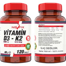 Nevfix Vitamin D3-K2 120 Tablet & Coenzyme Q10 200 Mg Koenzim Resveratrol Q10 Karamuk 120 Tablet