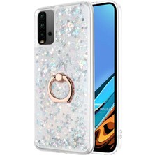 Microsonic Xiaomi Redmi 9t Kılıf Glitter Liquid Holder Gümüş