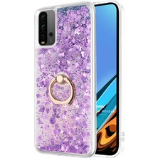 Microsonic Xiaomi Redmi 9t Kılıf Glitter Liquid Holder Mor