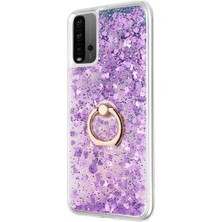 Microsonic Xiaomi Redmi 9t Kılıf Glitter Liquid Holder Mor