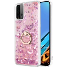 Microsonic Xiaomi Redmi 9t Kılıf Glitter Liquid Holder Pembe