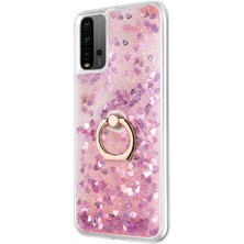 Microsonic Xiaomi Redmi 9t Kılıf Glitter Liquid Holder Pembe