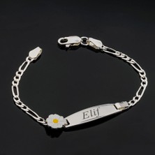 Takıhan 925 Ayar Gümüş Isim Yazılabilir Papatyalı Kız Çocuk Bileklik